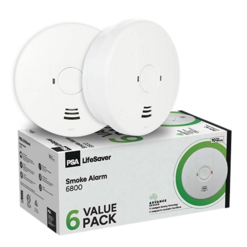PSA Lifesaver LIF6800 240V Photoelectric Smoke Alarm, 9V Battery Backup (6 Pack)