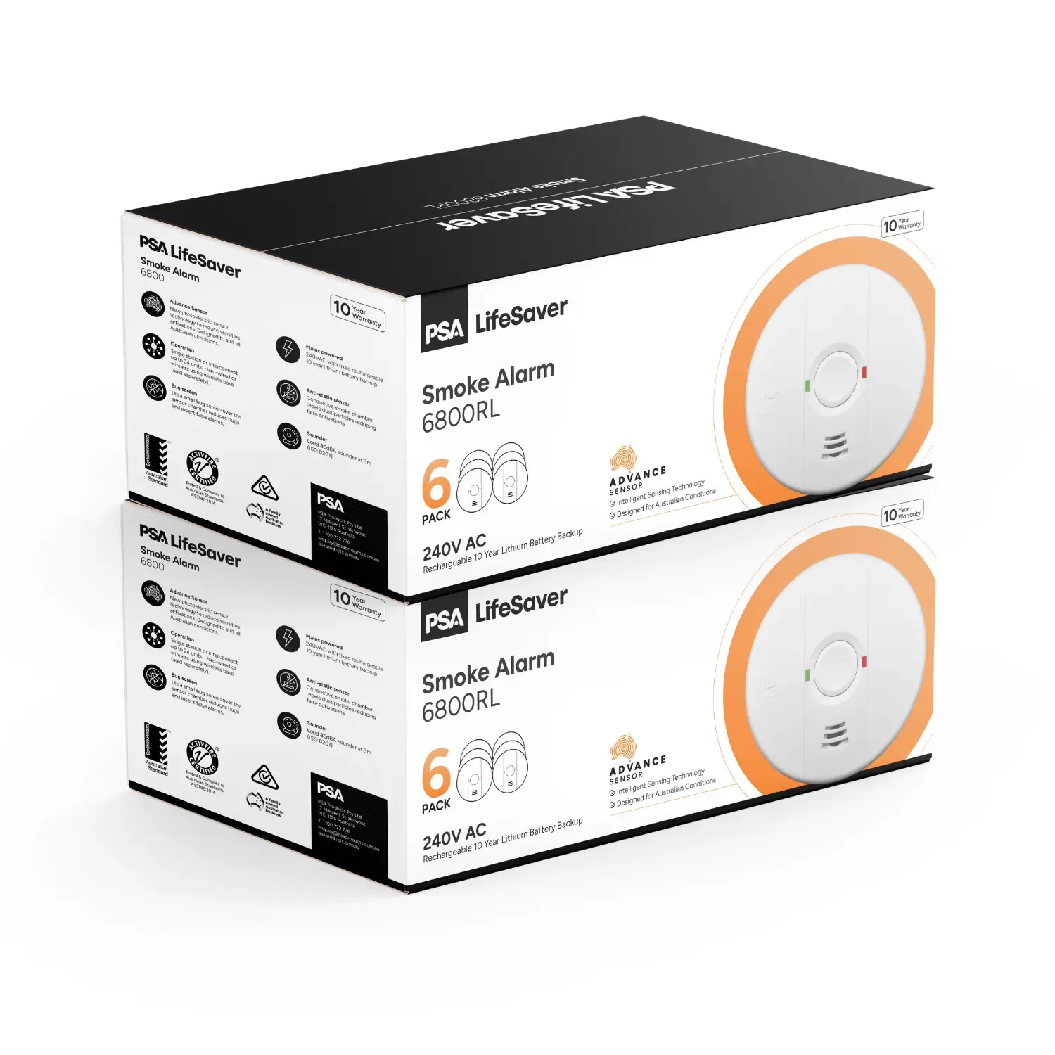 PSA Lifesaver LIF6800RL 240V Photoelectric Smoke Alarm, 10 Year Rechargeable Lithium Battery (12 Pack)