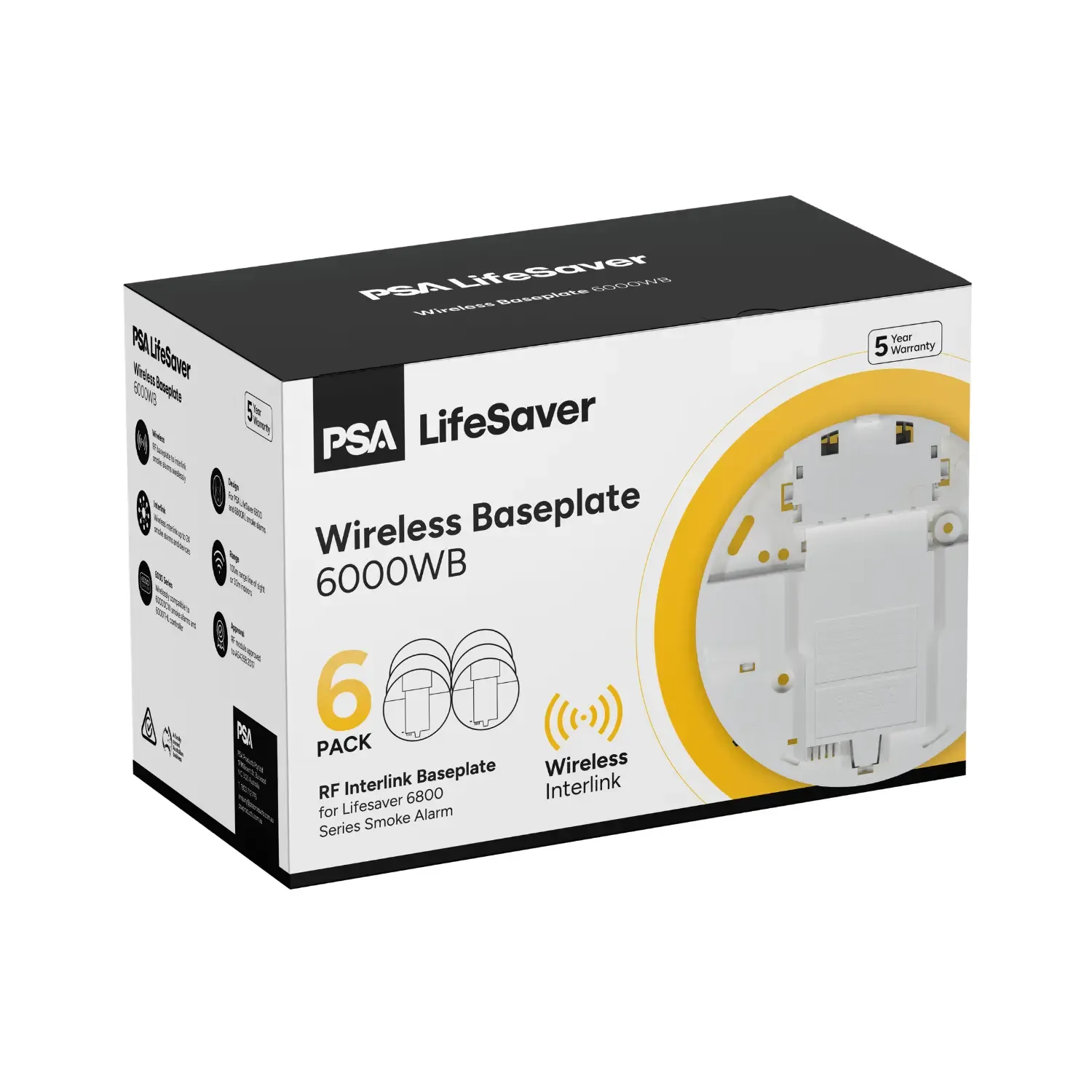PSA Lifesaver LIF6000WB Wireless RF Interlink Baseplate for 6000 Series (6 Pack)